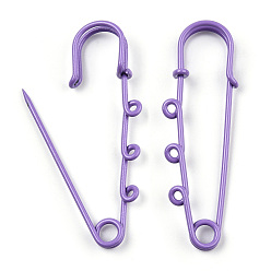 Medium Purple Spray Painted Iron Brooch Findings, Kilt Pins with Triple Loops, Medium Purple, 50x50x5.5mm, Hole: 2.5mm