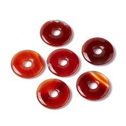 Red Agate Natural Red Agate Pendants, Donut/Pi Disc Charm, 29~30x5~6mm, Hole: 6~7mm