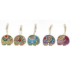 Colorful DIY Diamond Painting Elephant Pendant Keychain Kit, Including Acrylic Board, Keychain Clasp, Bead Chain, Resin Rhinestones Bag, Diamond Sticky Pen, Tray Plate and Glue Clay, Colorful, 60~70x50~60mm, 5pcs/set