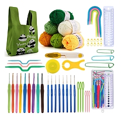 Yellow Green Crochet Kits with Yarn Set for Beginners Adults Kids, Knitting Tool Accessories with Panda Pattern Carry Bag, Crochet Starter Kit, Yellow Green, Packing: 35x20x9cm
