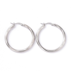 Stainless Steel Color 304 Stainless Steel Hoop Earrings for Women, Stainless Steel Color, 7 Gauge, 39.5x39x3.5mm, Pin: 0.8x1mm