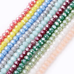 Mixed Color Electroplate Glass Beads Strands, Imitation Jade, AB Color Plated, Faceted, Rondelle, Mixed Color, 3x2mm, Hole: 0.5mm, about 165~170pcs/strand, 16.7 inch