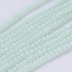 Honeydew Opaque Solid Color Glass Bead Strands, Imitation Jade, Faceted, Rondelle, Honeydew, 3x2mm, Hole: 0.8mm, about 185~190pcs/strand, 14.9~17.3 inch(38~44cm)