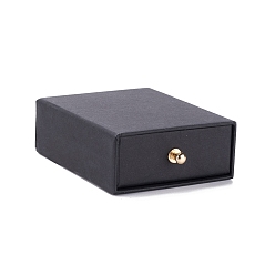 Black Rectangle Paper Drawer Jewelry Set Box, with Brass Rivet, for Earring, Ring and Necklace Gifts Packaging, Black, 7x9x3cm