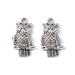 Antique Silver Tibetan Style Alloy Pendants, Lead Free and Cadmium Free, Owl, for Halloween, Antique Silver, 22x12x4.5mm, Hole: 2mm