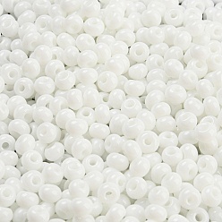 Blanco Cuentas de semillas de vidrio de jade de imitación, lustre, pintura para hornear, rondo, blanco, 5.5x3.5 mm, agujero: 1.5 mm