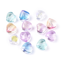 Couleur Mélangete Perles en verre electroplate, avec de la poudre de paillettes, cœur, couleur mixte, 5.5x6x3.7mm, Trou: 0.8mm