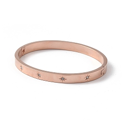 Rose Gold Crystal Rhinestone Star Hinged Bangle, Ion Plating(IP) 304 Stainless Steel Jewelry for Women, Rose Gold, Inner Diameter: 2-1/4x1-7/8 inch(5.7x4.9cm)