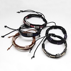 Mixed Color Trendy Unisex Casual Style Waxed Cord and Leather Bracelets, Mixed Color, 56mm