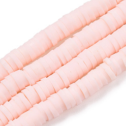 BrumosaRosa Planos separadores de perlas de arcilla de polímero hecha a mano redondas, rosa brumosa, 4x1 mm, agujero: 1 mm, sobre 380~400 unidades / cadena, 17.7 pulgada