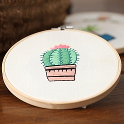 Cactus Kits de broderie ronds et plats diy, y compris le tissu et le fil à broder, aiguille, cadre de broderie, feuille d'instruction, cactus, 6.30x6.30 pouces (160x160 mm)