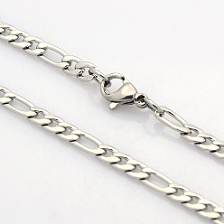 Stainless Steel Color Men's Casual Style 304 Stainless Steel Figaro Chain Necklaces, with Lobster Claw Clasps, Stainless Steel Color, 23.6 inch(59.9cm)