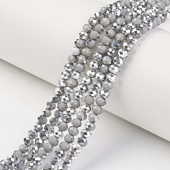 Gris Plaquer des brins de perles de verre opaques, demi-argenté, facette, rondelle, grises , 4x3mm, Trou: 0.4mm, Environ 130 pcs/chapelet, 16.54 pouce (42 cm)