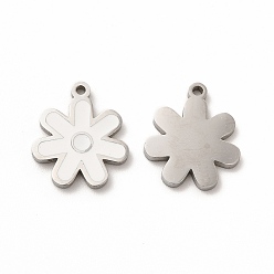 White 304 Stainless Steel Charms, with Enamel, Flower, White, 14x12x1mm, Hole: 1.2mm