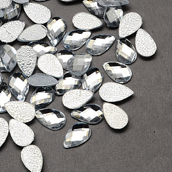 White Transparent Faceted teardrop, Acrylic Hotfix Rhinestone Flat Back Cabochons for Garment Design, White, 10x6x2mm, about 5000pcs/bag