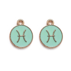 Pisces Alloy Enamel Pendants, Flat Round with Constellation/Zodiac Sign, Pisces, 22x18x2mm, Hole: 1.5mm