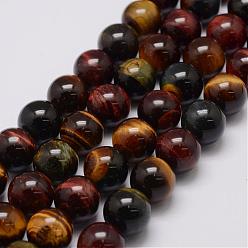Tiger Eye Natural & Dyed Tiger Eye Bead Strands, Grade A, Round, 10mm, Hole: 1.2mm, about 38pcs/strand, 14.9 inch~15.5 inch