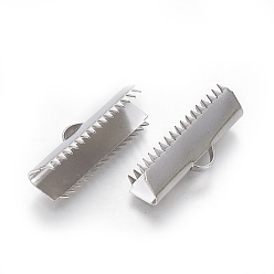 Stainless Steel Color 304 Stainless Steel Ribbon Crimp Ends, Rectangle, Stainless Steel Color, 9.5x25.5mm, Hole: 1.5x3.5mm