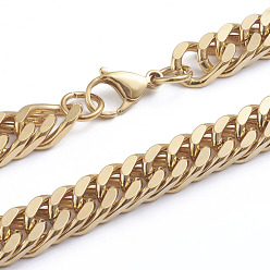 Golden Men's 304 Stainless Steel Diamond Cut Cuban Link Chain Necklaces, with Lobster Claw Clasps, Golden, 24 inch(61cm)