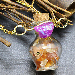 Red Agate Natural Red Agate Chips Perfume Bottle Necklace, Glass Pendant Necklace with Alloy Chains for Women, 19.69 inch(50cm)