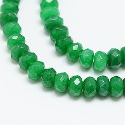 Verde Oscuro Hilos de perlas de jade blanco natural, teñido, facetados, Rondana plana, verde oscuro, 4x3 mm, agujero: 1 mm, sobre 110~113 unidades / cadena, 13.78~14.17 pulgada (35~36 cm)