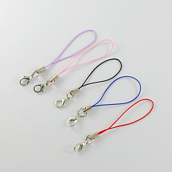 Mixed Color Cord Loop Mobile Phone Straps, with Brass Lobster Claw Clasps, Mixed Color, 6cm