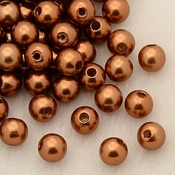 Chocolate Imitation Pearl Acrylic Beads, Dyed, Round, Chocolate, 6x5.5mm, Hole: 1.5~2mm, about 4500pcs/pound