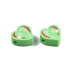 Light Green Handmade Polymer Clay Beads, Heart, Light Green, 8~11x9~10.5x4~5mm, Hole: 1.2~1.6mm