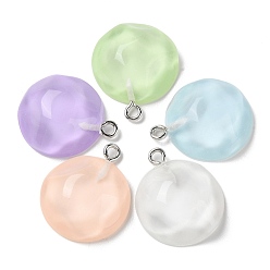 Flat Round Translucent Resin Pendants, Water Ripple Charms with Platinum Plated Iron Loops, Mixed Color, Flat Round, 23x19x7mm, Hole: 2mm