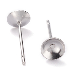 Stainless Steel Color 304 Stainless Steel Stud Earring Settings, Cone, Stainless Steel Color, 5x0.3mm, Diameter: 5mm, Tray: 4mm, Pin: 0.7mm