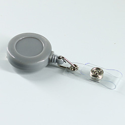 Gray ABS Plastic Badge Reel, Retractable Badge Holder, with Platinum Iron Bobby Clip, Flat Round, Gray, 86x32x16mm