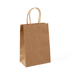 Stripe Sacs en papier kraft, avec une poignée, sacs-cadeaux, sacs à provisions, rectangle, rayure, 15x8x21 cm
