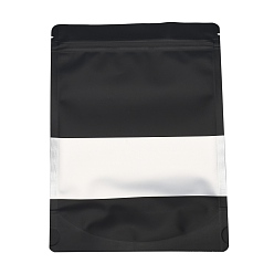 Black Color Printing Aluminum Foil Open Top Zip Lock Bags, Food Storage Bags, Sealable Pouches, for Storage Packaging with Tear Notches, Rectangle, Black, 23x16x0.2cm, Inner Measure: 14.5cm, Window: 16x6cm, Unilateral Thickness: 4.7 Mil(0.12mm)
