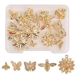 Real 18K Gold Plated 20Pcs 5 Style Brass Pendants, Mixed Shapes, Real 18K Gold Plated, 8~20x8~17x2~4.5mm, Hole: 0.8~1.6mm, 4pcs/style