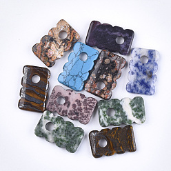 Mixed Stone Natural & Synthetic Mixed Gemstone Pendants, Rectangle, Dyed, 27~28x17x4~6mm, Hole: 5mm