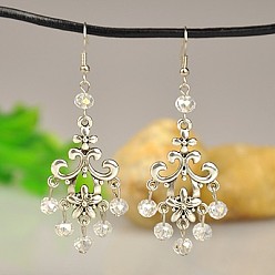 Clear Fashion Tibetan Style Chandelier Earrings, with Glass Beads and Brass Earring Hooks, Clear, 68mm