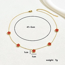 Red Golden Stainless Steel Flower Pendant Necklace for Women, Red, 16.14 inch(41cm)