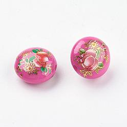 Orchid Flower Printed Resin Beads, Flat Round, Orchid, 16.5x9mm, Hole: 2mm