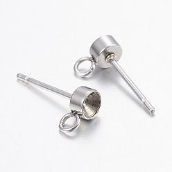 Stainless Steel Color 304 Stainless Steel Stud Earring Findings, with Loop, For Pointed Back Rivoli Rhinestone, Stainless Steel Color, Fit For 3mm Rhinestone, 7x4x2mm, Hole: 2mm, Pin: 0.8mm