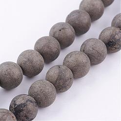 Pyrite Natural Pyrite Beads Strands, Round, Frosted, 8mm, Hole: 1mm, about 48pcs/strand, 16 inch