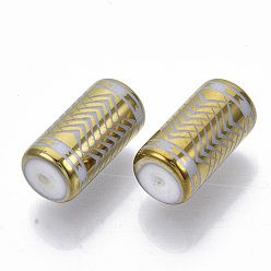 Gold Electroplate Glass Beads, Column with Chevron Pattern, Gold, 20x10mm, Hole: 1.2mm, about 50pcs/bag