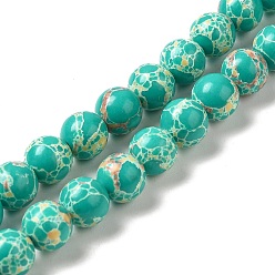 Turquoise Brins de perles teintes en jaspe impérial synthétique, ronde, turquoise, 8mm, Trou: 1.2mm, Environ 47~48 pcs/chapelet, 14.96''~15.16'' (38~38.5 cm)