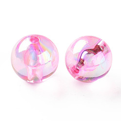 Rose Nacré Perles acryliques transparentes, de couleur plaquée ab , ronde, perle rose, 20x19mm, Trou: 3mm, environ111 pcs / 500 g