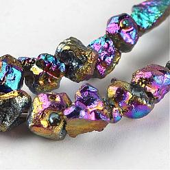 Multi-color Plateada Cordones de perlas de piedra de hueso de dragón natural electrochapado, pepitas, multi-color de chapado, 6~12x6~8x4~7 mm, agujero: 0.8~1 mm, sobre 58~60 unidades / cadena, 15.5 pulgada ~ 15.7 pulgada