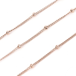 Oro Rosa Revestimiento iónico (ip) 304 cadenas de bordillo de acero inoxidable, cadenas satelitales, con cuentas y carrete, soldada, oro rosa, 1.5x1x0.3 mm, aproximadamente 32.8 pies (10 m) / rollo