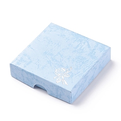 Bleu Bleuet Boîtes de carton bracelet, avec une éponge à l'intérieur, motif de fleurs roses, carrée, bleuet, 90x90x22~23mm