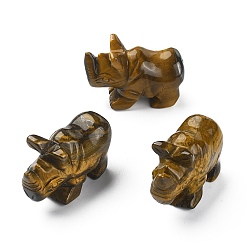 Œil De Tigre Figurines de rhinocéros de guérison sculptées en œil de tigre naturel, statues de pierres de reiki pour la thérapie de méditation équilibrant l'énergie, 52~58x21.5~24x35~37mm