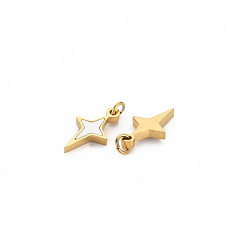 Golden Ion Plating(IP) 304 Stainless Steel Charms, with Jump Rings and Shell, Star, Golden, 11x6.5x1.5mm, Jump Ring: 3x0.5mm, 2mm inner diameter
