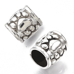 Antique Silver Tibetan Style Alloy European Beads, Large Hole Beads, Cadmium Free & Lead Free, Column with Paw, Antique Silver, 9x9.5mm, Hole: 6mm, about 625pcs/1000g