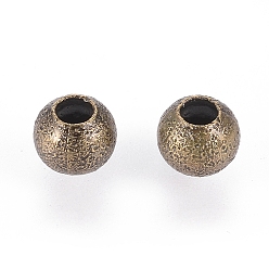 Antique Bronze Brass Textured Beads, Nickel Free, Round, Antique Bronze Color, Size: about 4mm in diameter, hole: 1mm